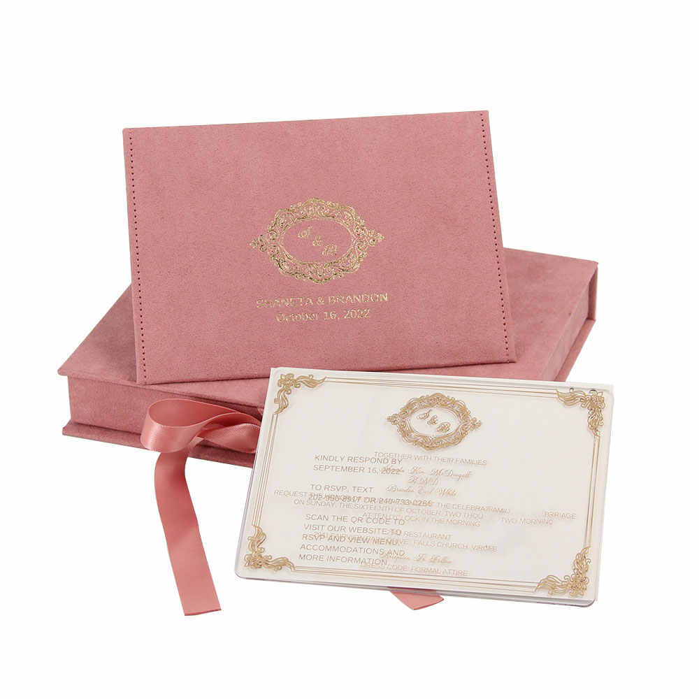 High End Unique pink Velvet Bridesmaid Acrylic Invitation Gift Box