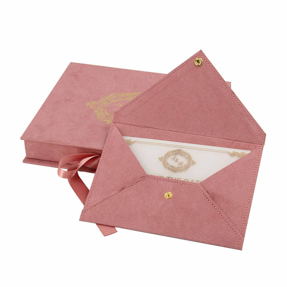 High End Unique pink Velvet Bridesmaid Acrylic Invitation Gift Box