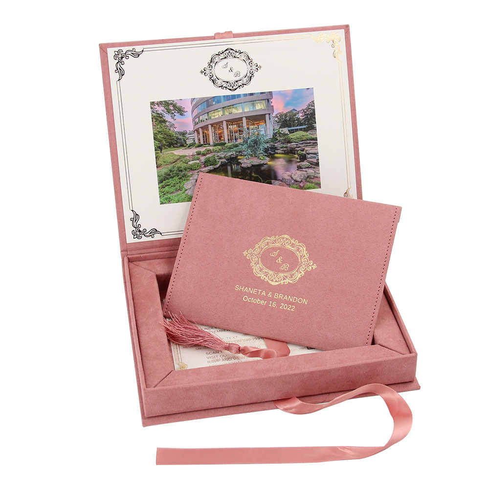 High End Unique pink Velvet Bridesmaid Acrylic Invitation Gift Box